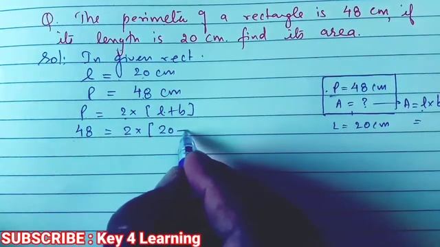 The perimeter of a rectangle is 48 cm and its length is 20 cm find area. смотреть онлайн