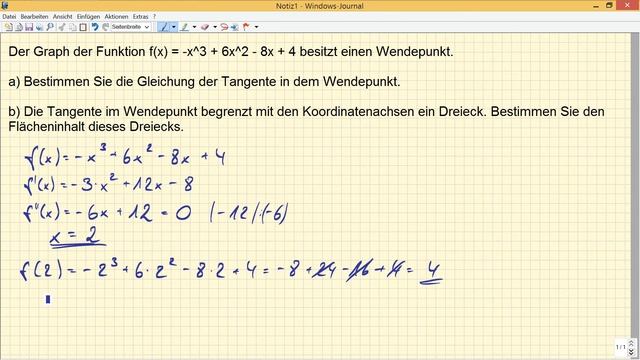 Tangente im Wendepunkt von f(x) = -x^3 + 6x^2 - 8x + 4 смотреть онлайн