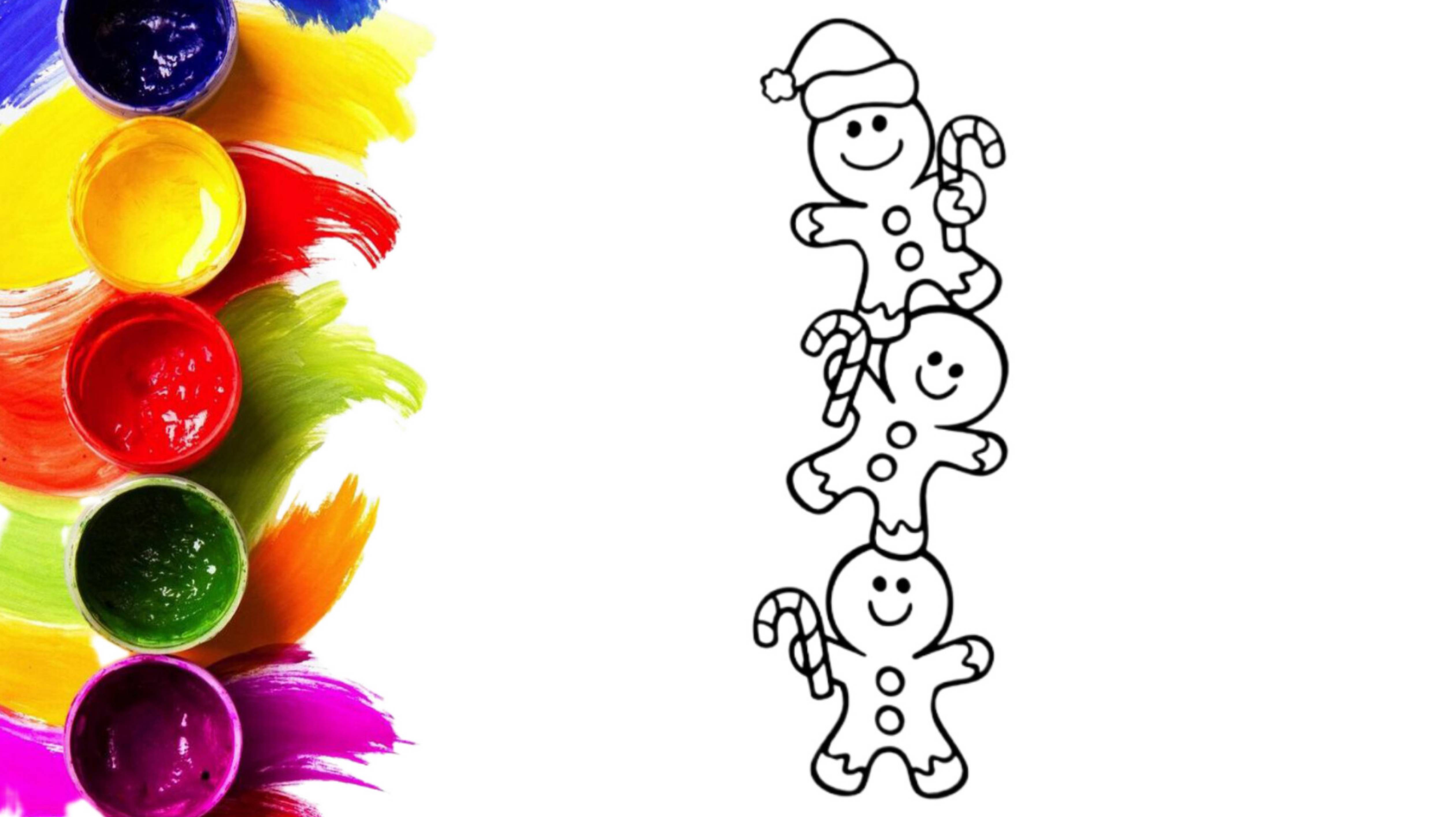 Новогодние рисунки, пряничные человечки/раскраска для детей смотреть онлайн