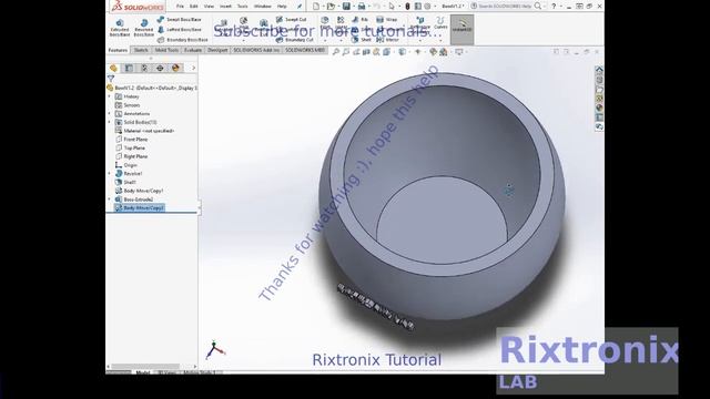Tutorial on creating bowl with sketch spline line and revolve boss solidworks смотреть онлайн