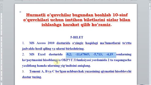Imtihon Javoblari 10 Sinf O'quvchilari Uchun 2020 Yil 5b 2topshiriq