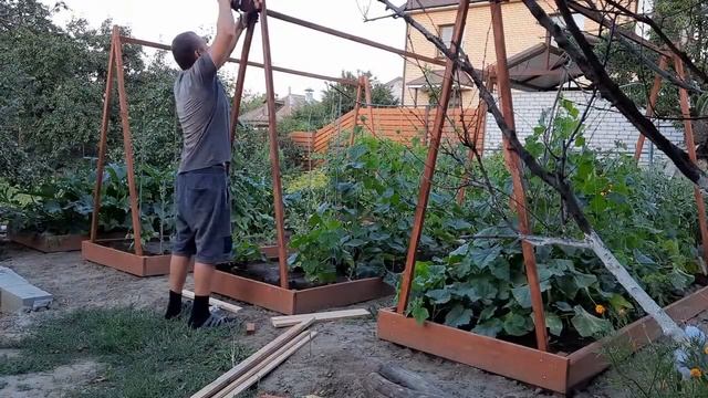 Делаем шпалеры для огурцов на новых грядках, чтобы на участке было не только красиво но и практично.