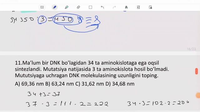 Nuklein Kislotalar (DNK Va RNK) Va Oqsillarga Doir Masalalar 2-qism