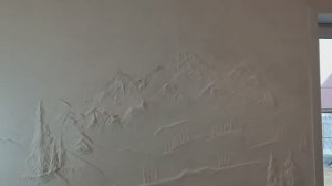 Барельеф из штукатурки своими руками. Горы, ёлки, озеро.