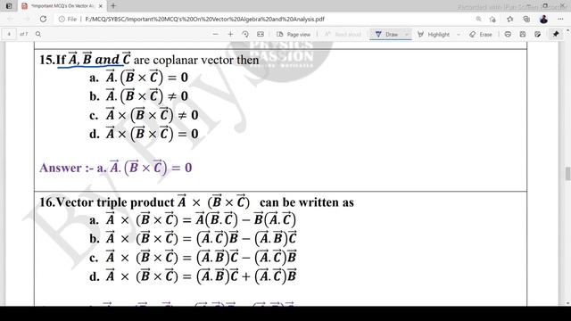 MCQ's on Vector Algebra and Analysis with Solution and pdf BY #PhysicsPassion | смотреть онлайн