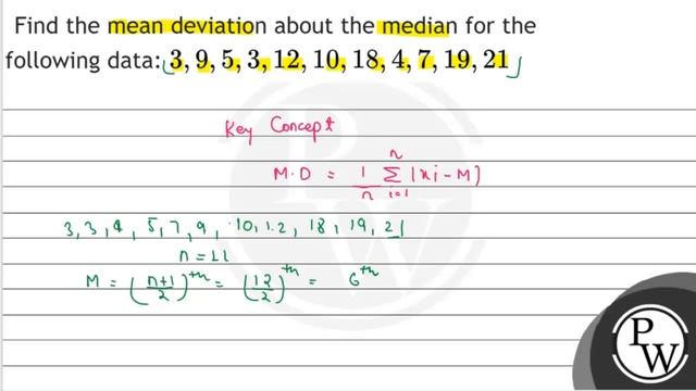 Find the mean deviation about the median for the following data: \( 3,9,5,3,12,10,18,4,7,19,21 \) смотреть онлайн