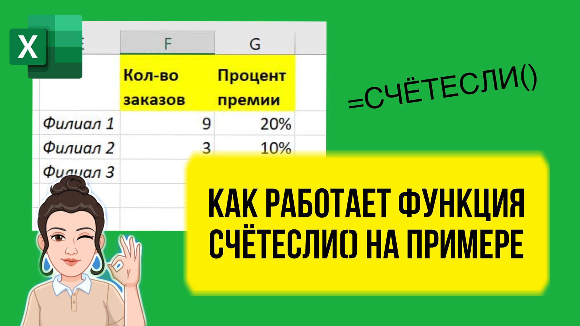 Как работает функция СЧЁТЕСЛИ в Excel на конкретном примере. Урок для начинающих. Эксель по шагам. смотреть онлайн