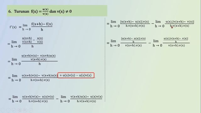 Rumus Turunan Fungsi f(x)=u(x)/v(x) смотреть онлайн