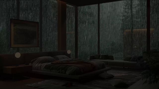 Шум дождя и звуки природы в саду, вид из окна уютной спальни для сна и отдыха 🌧 смотреть онлайн