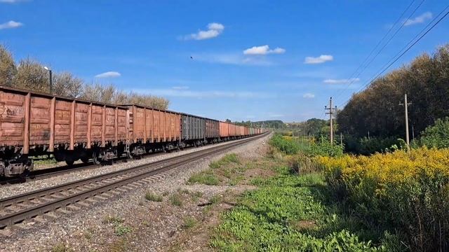 Тепловоз 3ТЭ10М-1338 с грузовым составом. смотреть онлайн