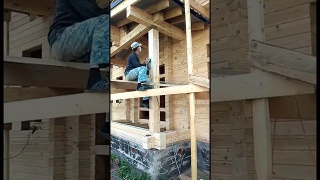 Шлифуем и готовим к покраске брусовой дом по проекту 300 - 400 --07