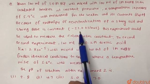 When `100mL` of `1.0M HCl` was mixed with `100 mL` of `1.0 M NaOH` in an insulated beaker at смотреть онлайн