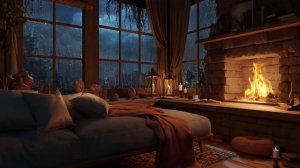 Шум дождя и грозы за окном уютного дома с камином 🔥 Глубокий сон, учеба и расслабление