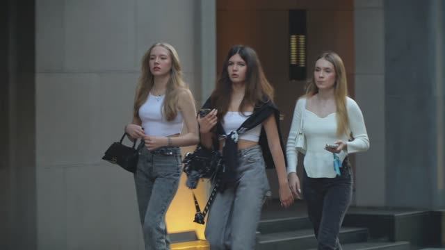 4K. Moscow. August 2023. Beautiful Stylish People And Luxury Cars On The Streets Of Moscow.