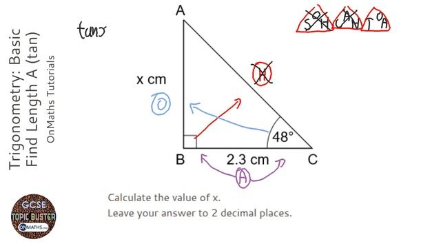 Trigonometry: Basic Find Length A (tan) (Grade 5) - OnMaths GCSE Maths Revision смотреть онлайн