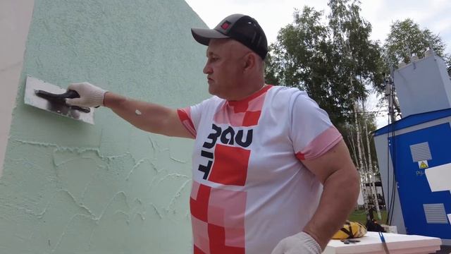 Как наносится декоративная штукатурка Короед  Baumit SiliconTop без переходов между захватками