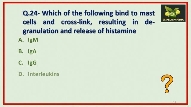 MCQs On “Hypersensitivity Reaction & Immune Stimulation”  ( Part 2) Of Pharmaceutical Biotechnology