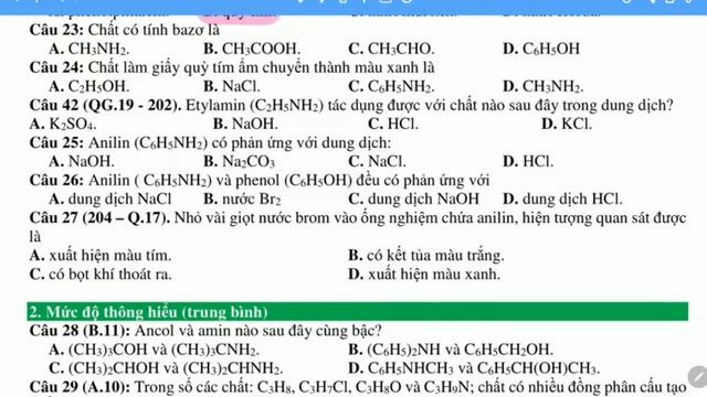 LỚP 12, CHƯƠNG 3. TRẮC NGHIỆM LÝ THUYẾT AMIN (mức độ biết 2) ( XẤP TTB) смотреть онлайн