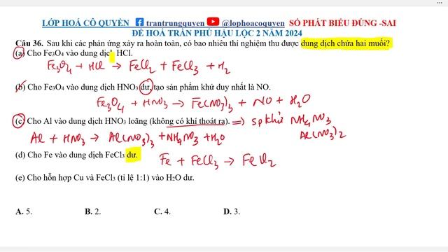 Số phát biểu đúng sai | ĐỀ HOÁ TRẦN PHÚ HẬU LỘC 2 NĂM 2024 | Lớp Hoá cô Quyền смотреть онлайн