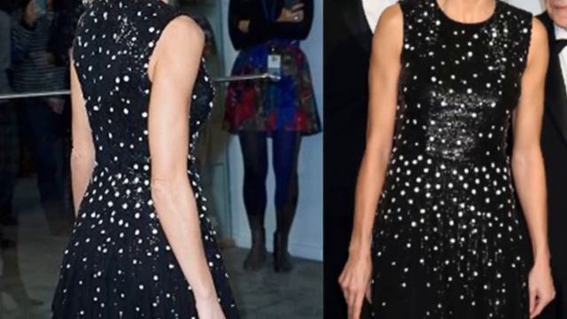 Queen Letizia of Spain Stunning in Carolina Herrera Black Sequin Dots Detailing Dress at ABC Offici смотреть онлайн