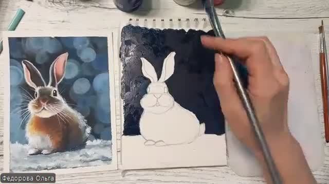 Акрил. Зимний зайка