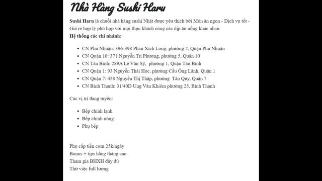 TUYỂN BẾP CHÍNH NÓNG - LẠNH - PHỤ BẾP MÓN NHẬT - 9 -15TR/THÁNG | VIỆC LÀM BẾP смотреть онлайн