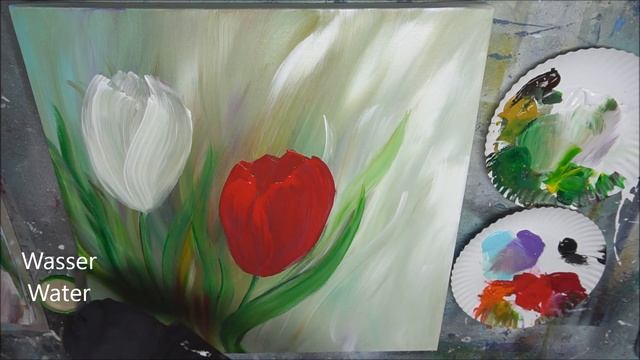 Floral Painting Demo in Acrylics/Blumen malen in Acryl/V287/Tulpen смотреть онлайн
