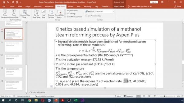 Aspen Plus: methanol steam reforming; kinetics based simulation
