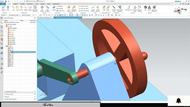Nx Siemens motion simulation tutorial with piston mechanism rotary to reciprocating analysis смотреть онлайн