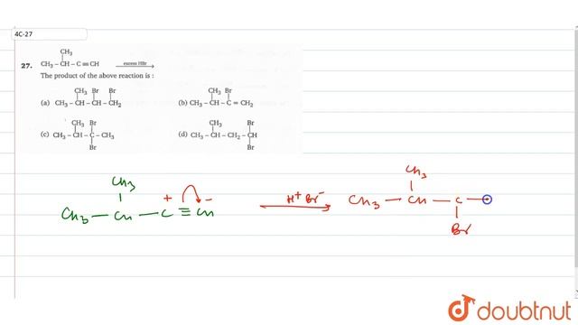 `CH_(3)-overset(CH_(3))overset(|)(CH)-C-=CH overset("excess HBr")(to)` The product смотреть онлайн