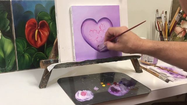 CORAÇÃO DE VIDRO TRANSPARENTE COM FLORES / PINTURA ACRÍLICA PASSO A PASSO