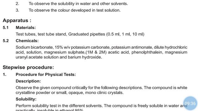 Pharmaceutical chemistry Lab I, Experiment no.19. Identification test for sodium bicarbonate смотреть онлайн