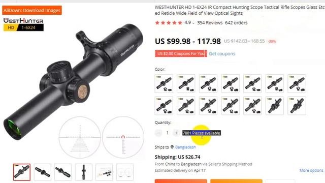 WESTHUNTER HD 1 6X24 IR Compact Hunting Scope Tactical Rifle Scopes