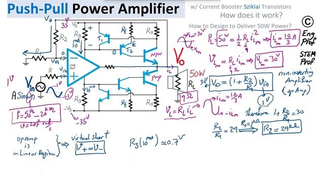 Push-Pull Power Amplifier Design With Op Amp, Sziklai Darlington Transistors
