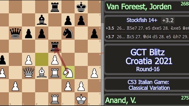 Nxf7!! and 2 moves later Jorden resigned | Anand vs Jorden | 2021 Croatia Grand Chess Tour смотреть онлайн