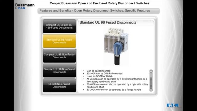 Bussmann Rotary Disconnect Switches смотреть онлайн