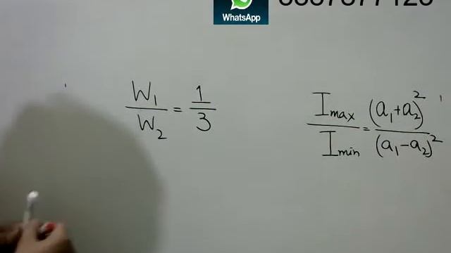 If  W1 / W2 = 1/3 (w Is Width) And Its Given That Amplitude Is Proportional To W. Find Imax / Imin