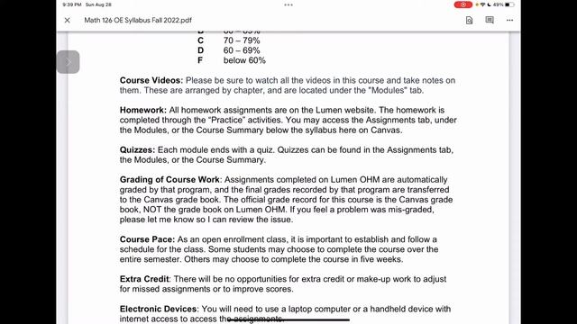 Math 126 OE1 Syllabus Review F22 смотреть онлайн