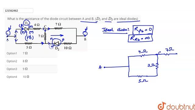 What is the resistance of the diode circuit between A and B. (`D_1` and `D_2` are ideal diodes) смотреть онлайн