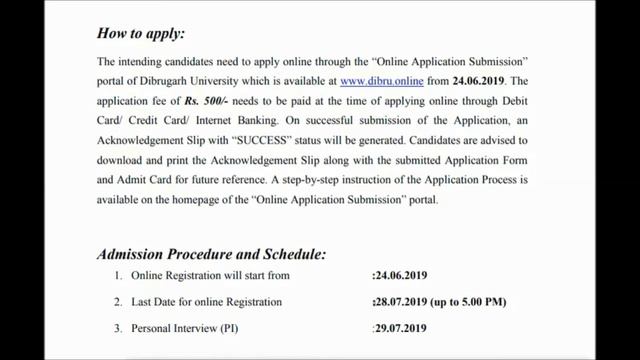 Dibrugarh University MEd., MTTM, BTech, Mass Communication Admission Notification 2019 смотреть онлайн