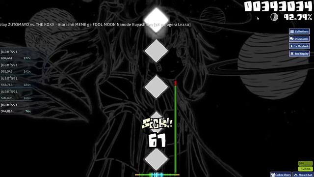 Osu!Mania: Atarashii MEME ga FOOL MOON Nanode Kuyashiiwa. [3,5★] (1k), 82,18 Accuracy смотреть онлайн