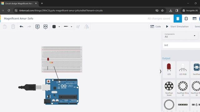 Simple blinking circuit using Arduino IDE with 3 seconds LED on, 5 seconds LED off. смотреть онлайн
