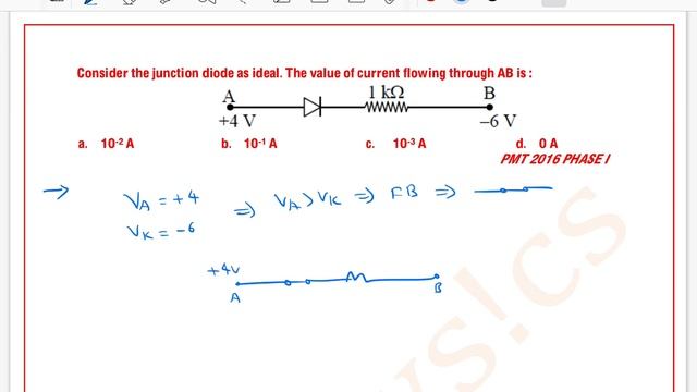 Consider the junction diode as ideal. The value of current flowing through AB is : смотреть онлайн