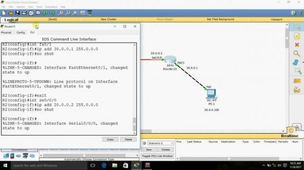 static routing configuration using serial interface in cisco packet tracer