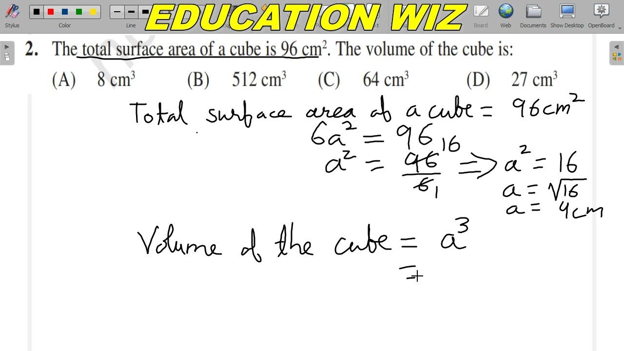 The total surface area of a cube is 96 cm². The volume of the cube is: (A) 8 cm³ (B) 512 cm³ смотреть онлайн