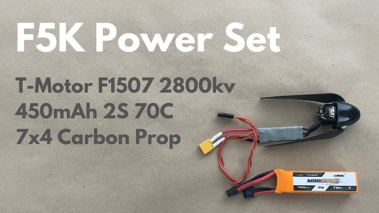F5K Power Set Test: F1507 2800kv, 7x4 Prop, 450mAh 2S 70C LiPo смотреть онлайн
