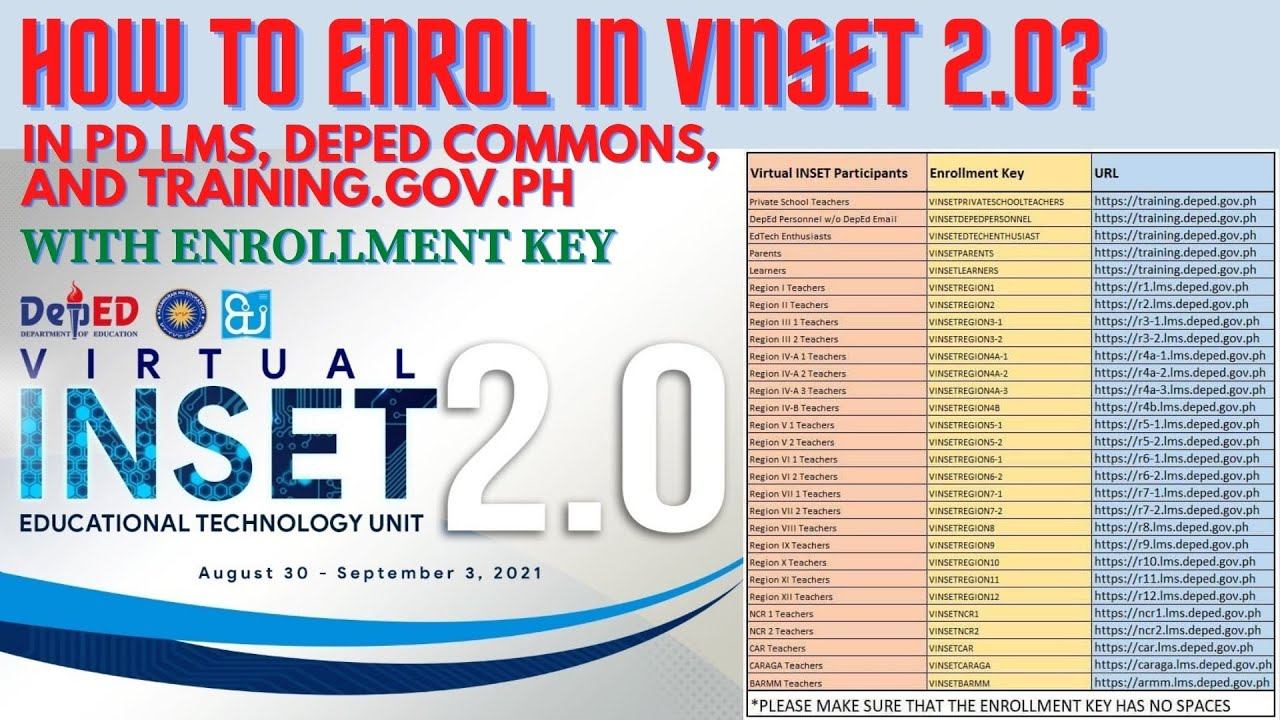 HOW TO ENROL IN VINSET 2.0 USING PD LMS, DEPED COMMONS, AND TRAINING.GOV.PH? WITH ENROLLMENT KEY! смотреть онлайн