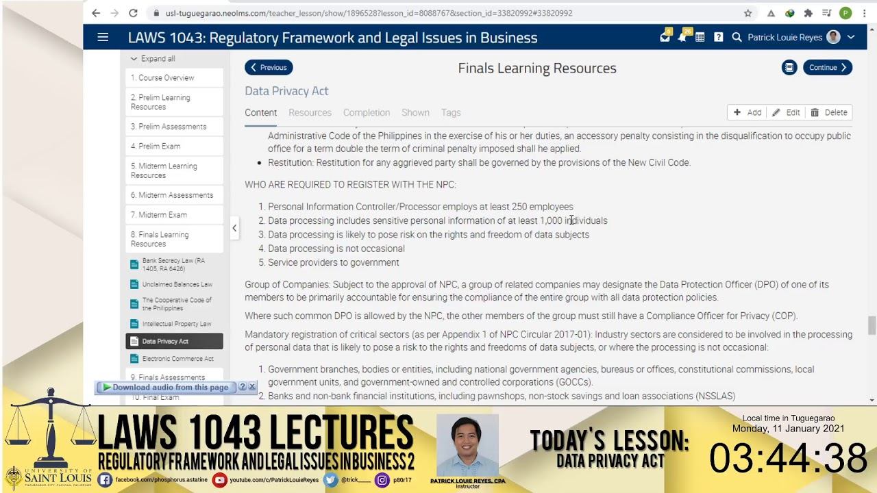 LAWS 1043 - The Data Privacy Act (RA 10173) смотреть онлайн