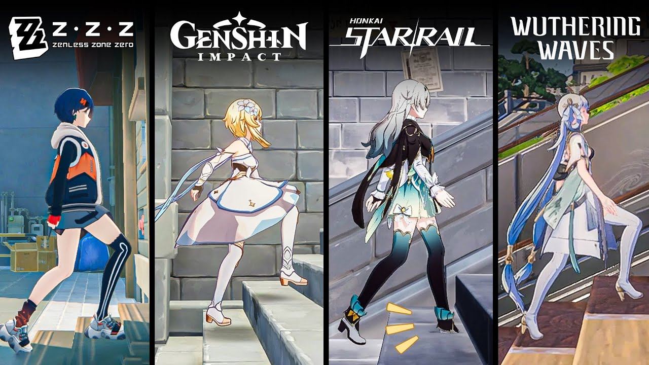 Walking The Stairs ZZZ Vs Genshin Impact Vs Honkai Starrail Vs Wuthering Waves