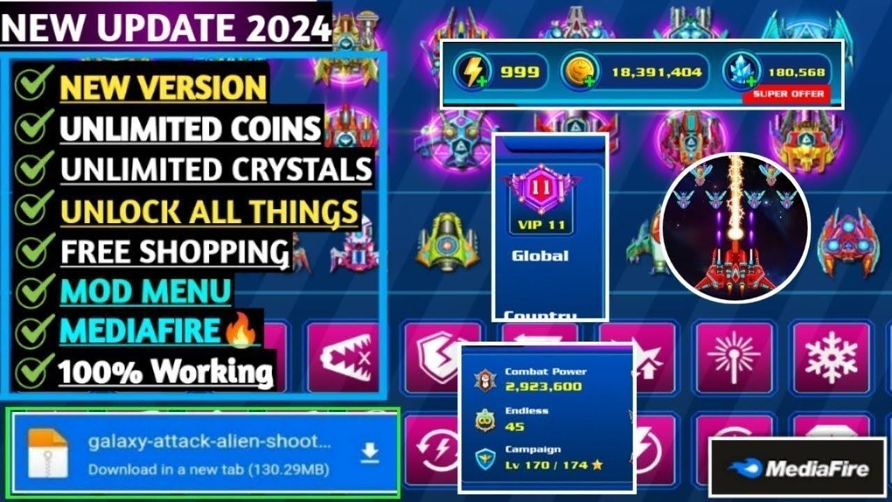 Galaxy Attack Alien Shooter Hack 2024 | v54.2 | Unlimited Crystal & Coins | Mi Multani | смотреть онлайн